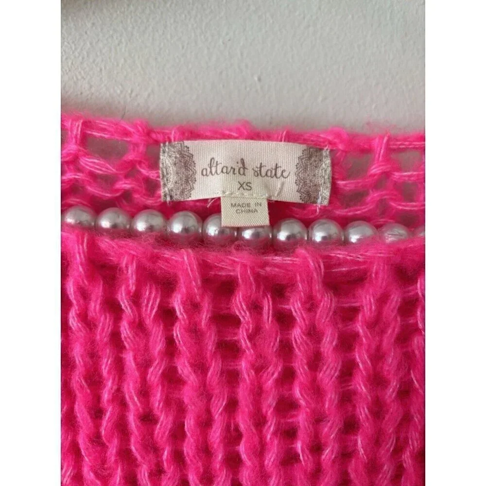 Altar'd State Womens Size XS Open Knit Sweater Bright Pink Stripe - Picture 4 of 4
